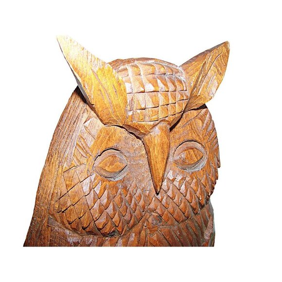 Vintage Handcrafted Wooden Sculpture Statue Art Home Decor Owl Figurine 12" Tall - Picture 8 of 11